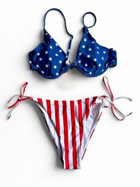 Zaful Red White & Blue Bikini Patriotic Stars & Stripes American Flag Swimsuit